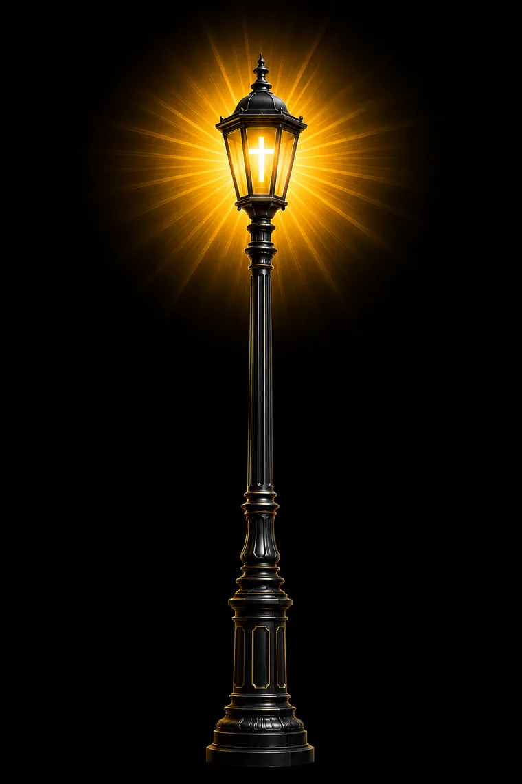 A glowing lantern with a cross